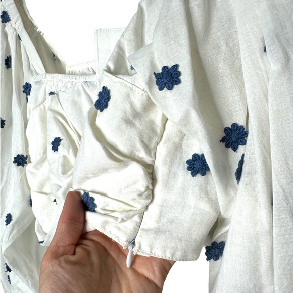 FARM Rio | Blue Embroidered Flowers Long Sleeve Crop Top Small - Picture 8 of 10